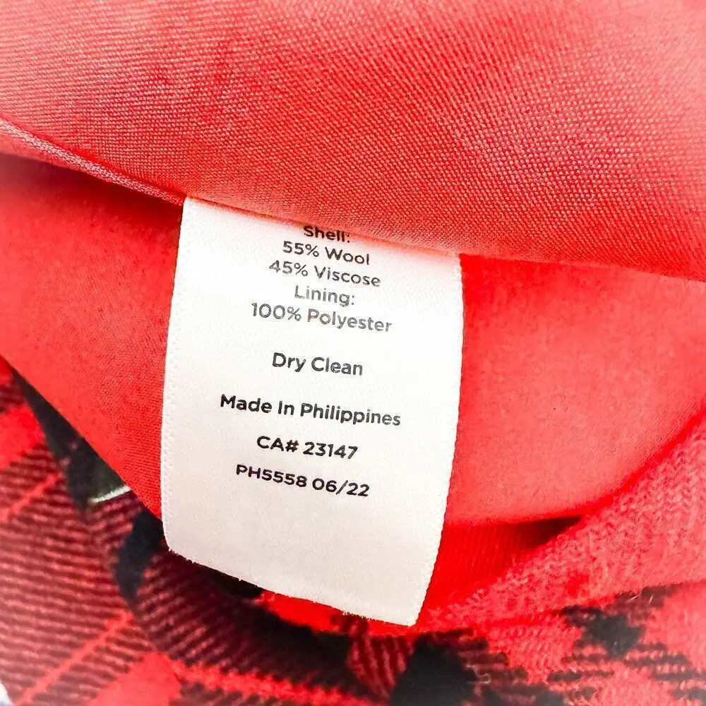 Talbots Plaid Madras Wool Checkered Flannel Pencil Skirt Red Black Size 14 - Picture 3 of 5